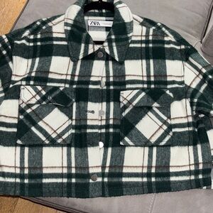Zara Dark Green and Cream Checkered Jacket